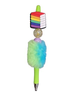 Neon Lime Fuzzy Rainbow Book Charm Pen